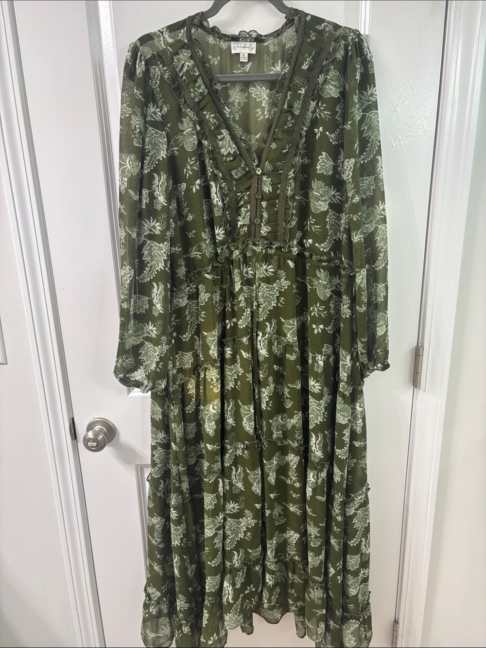 Wonderly Olive & Ivory Floral Tiered Maxi Dress